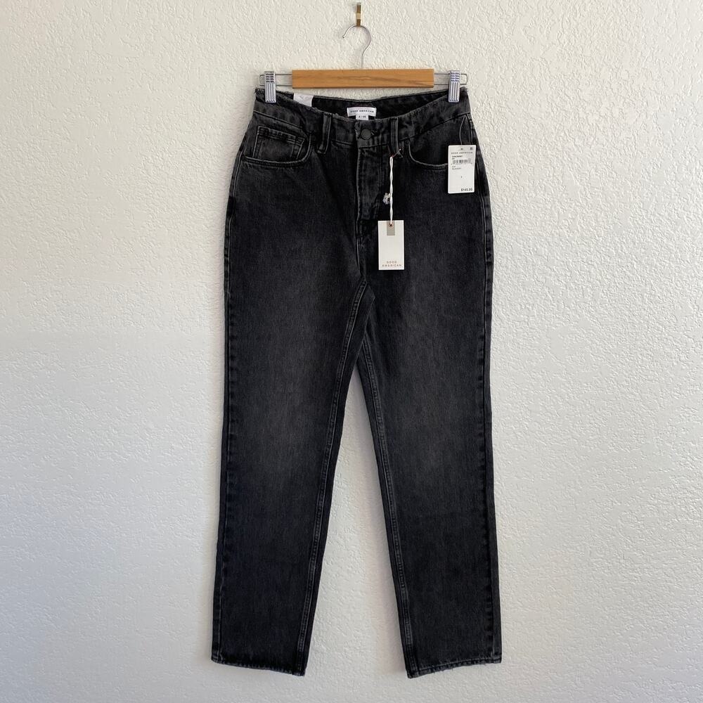 NWT Good American Good 90's Jeans Black High Waist Straight Leg Denim Size 26